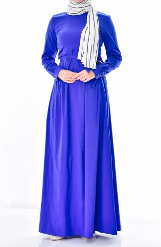فستان بتصميم حزام خصر60002-04 لون أزرق 60002-04