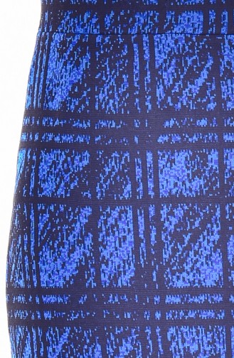 Jupe Crayon a Motifs 30996-02 Noir Bleu Roi 30996-02