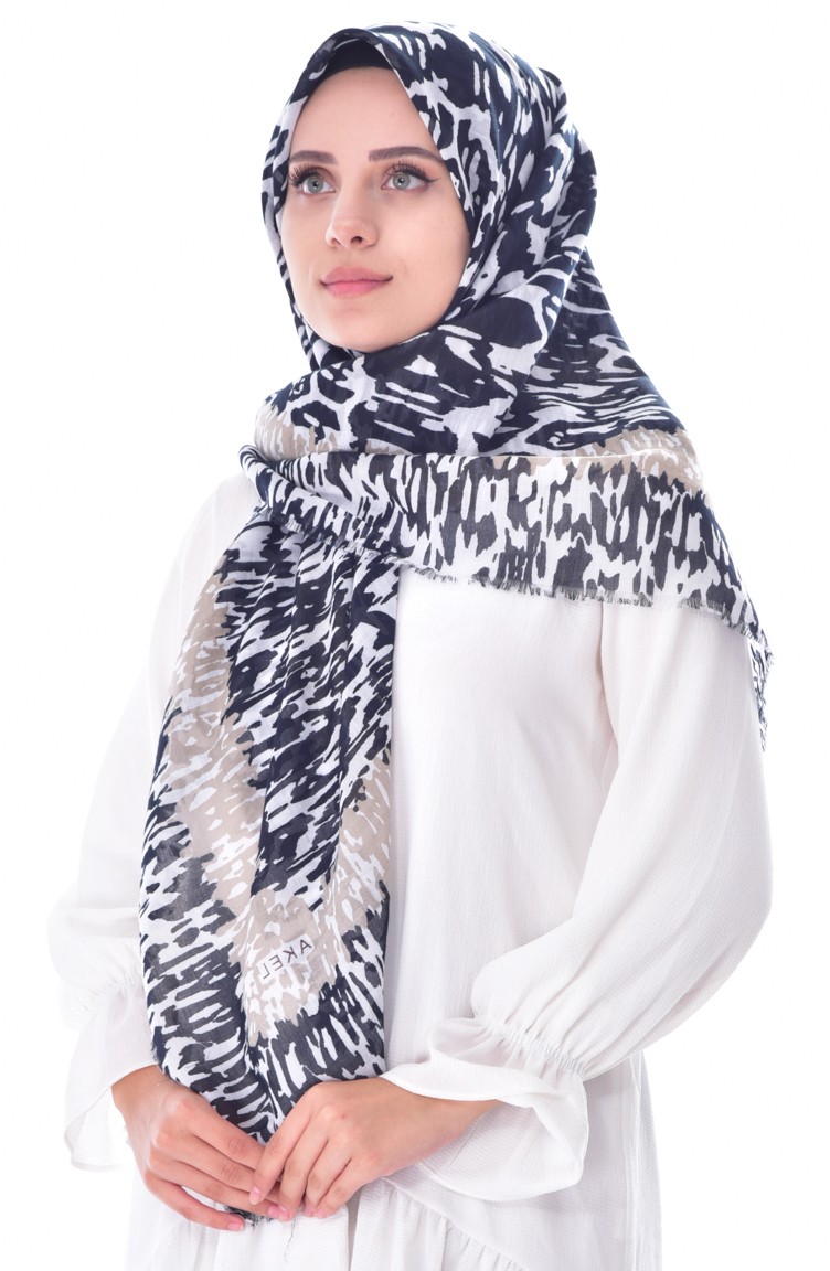 AKEL Pamuklu Şal Eşarp 001-387-02 Siyah Bej 001-387-02
