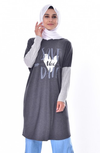 Printed Sports Tunic 7570-01 Antrasit Gray 7570-01