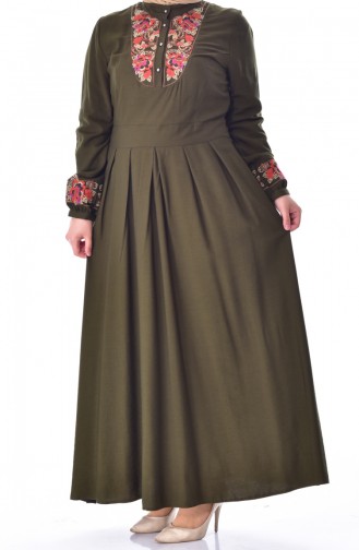 Kleid mit Stickerei 2019-03 Khaki 2019-03