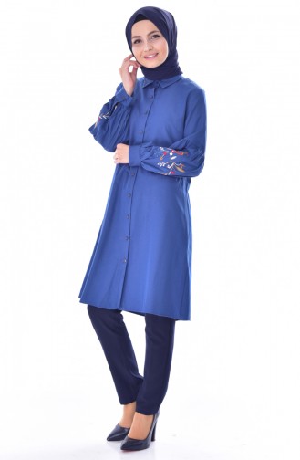 Embroidered Sleeve Tunic 1229-04 Indigo 1229-04