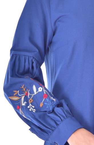 Embroidered Sleeve Tunic 1229-04 Indigo 1229-04