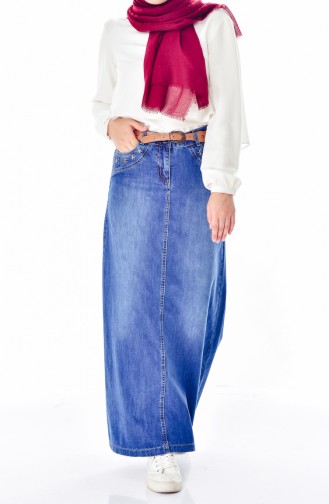 Belted Jeans Skirt 3364-01   Blue Jeans 3364-01