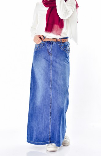 Belted Jeans Skirt 3364-01   Blue Jeans 3364-01