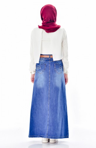 Belted Jeans Skirt 3364-01   Blue Jeans 3364-01