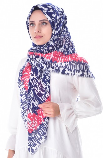 Floral Cotton Shawl 001-387-01 Navy Red 001-387-01