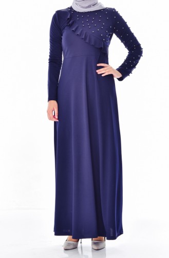 Navy Blue Hijab Dress 4107-03