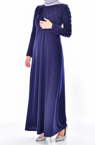 Navy Blue Hijab Dress 4107-03