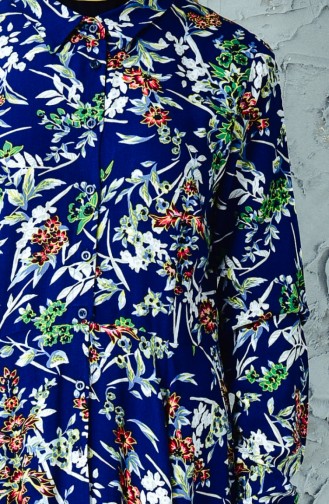 Robe a Motifs Fleurs 0054-01 Bleu Marine 0054-01