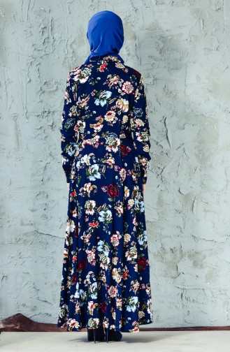 Flower Patterned Dress 0054A-01 Navy 0054A-01