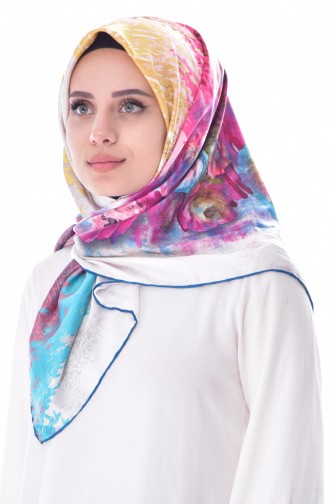 Desenli Eşarp 2016-24 Petrol Mavisi Pembe
