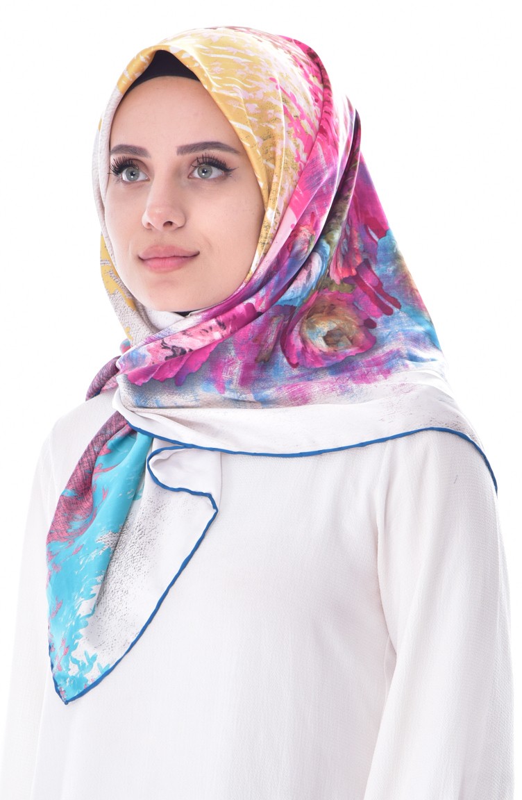 Desenli Eşarp 2016-24 Petrol Mavisi Pembe