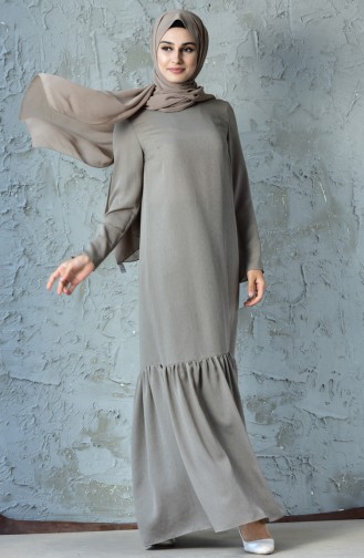 فستان بتفاصيل من الكشكش 60003-01 لون بني مائل للرمادي 60003-01