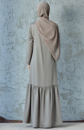 فستان بتفاصيل من الكشكش 60003-01 لون بني مائل للرمادي 60003-01