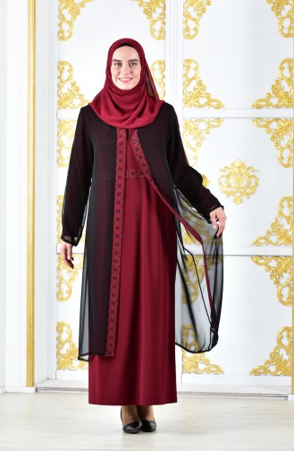 Ensemble Deux Pieces Grande Taille 7006-02 Noir Bordeaux 7006-02
