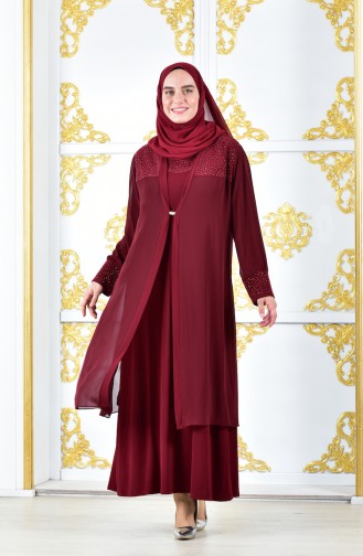 Large Size Evening Dresses Chiffon Jacket Binary Suit 1041-03 Bordo 1041-03