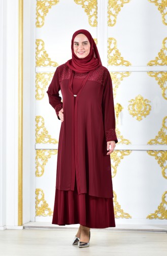 Large Size Evening Dresses Chiffon Jacket Binary Suit 1041-03 Bordo 1041-03