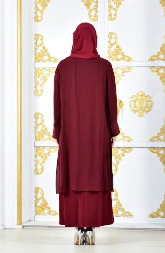 طقم فستان سهرة وجاكيت شيفون بمقاسات كبيرة 1041-03 لون خمري 1041-03