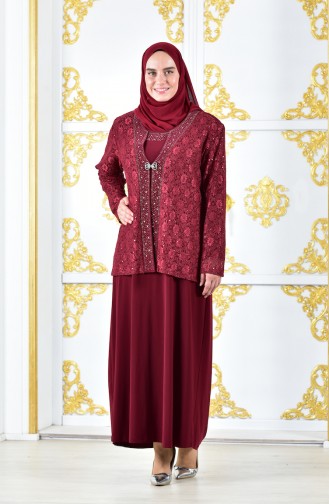 Large Size Evening Dresses Double Suit 2313-02 Claret Red 2313-02