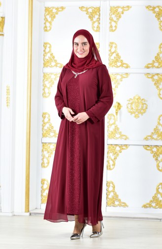 Robe de Soirée a Paillettes Grande Taille 1047-04 Bordeaux 1047-04