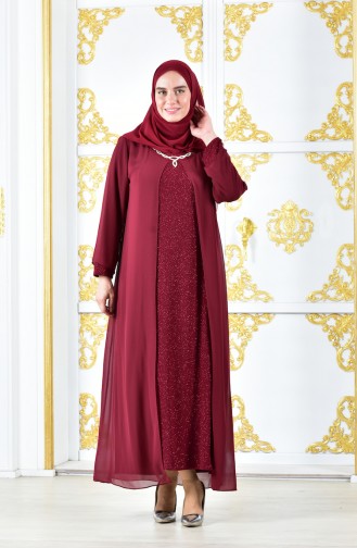 Robe de Soirée a Paillettes Grande Taille 1047-04 Bordeaux 1047-04