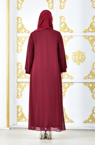 فستان سهرة بتفاصيل لامعة بمقاسات كبيرة 1047-04 لون خمري 1047-04