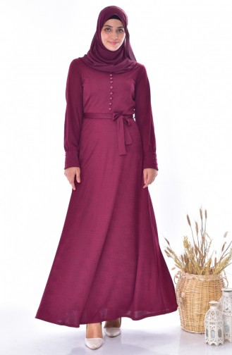 Button Detailed Dress 1866-05 Claret Red 1866-05