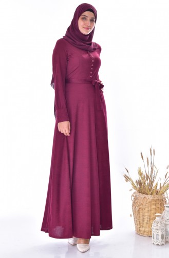 Düğme Detaylı Elbise 1866-05 Bordo