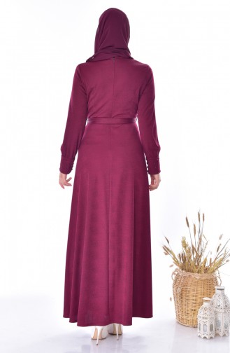 Button Detailed Dress 1866-05 Claret Red 1866-05