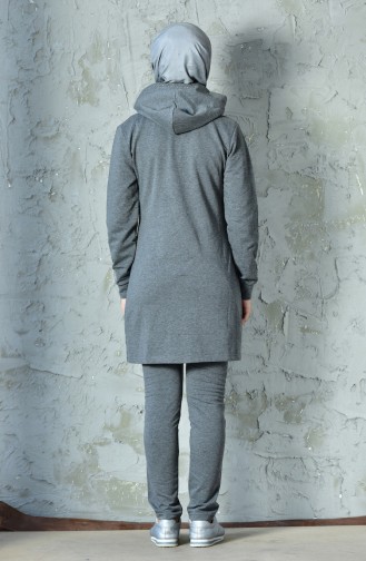 Stone Printed Zippered Tracksuit Suit 01861-04 Gray 01861-04