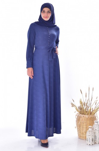 Düğme Detaylı Elbise 1866-03 İndigo 1866-03