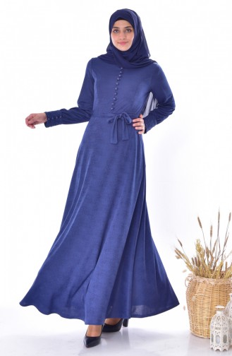 فستان بتفاصيل من الأزرار 1866-03 لون نيلي 1866-03