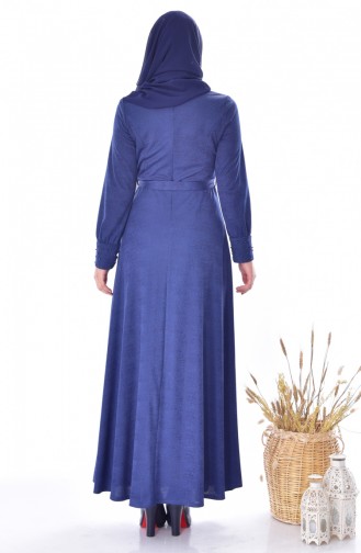 فستان بتفاصيل من الأزرار 1866-03 لون نيلي 1866-03