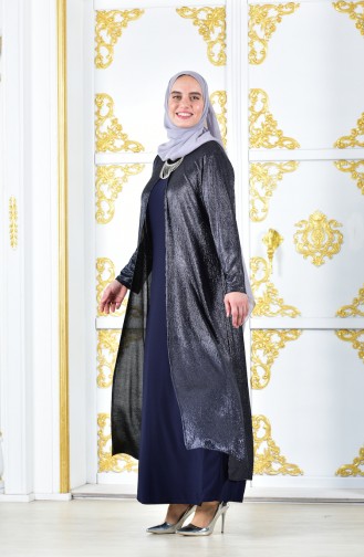 Navy Blue Hijab Evening Dress 1060-01