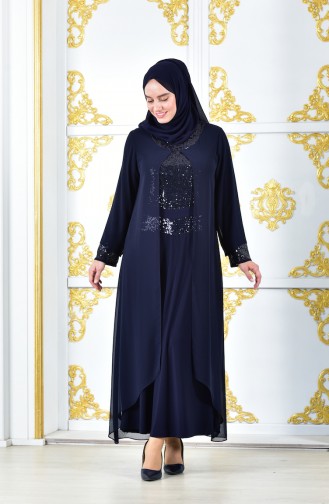 Pailetten Kleid aus Chiffon 2180-04 Dunkelblau 2180-04