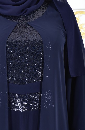 Robe de Soirée Détail Paillettes 2180-04 Bleu Marine 2180-04