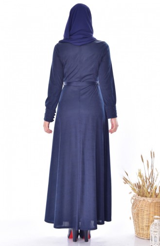 Düğme Detaylı Elbise 1866-02 Lacivert