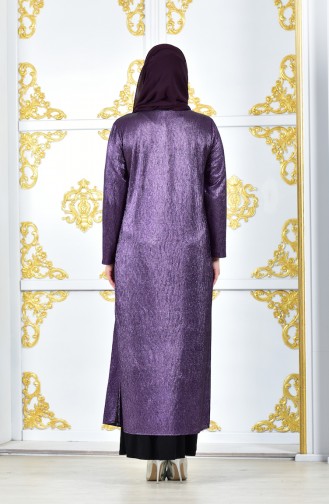 فستان سهرة وعباءة لامعة بمقاسات كبيرة 1060-02 لون بنفسجي 1060-02
