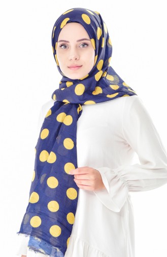 Desenli Pliseli Şal 901352-01 Lacivert Sarı