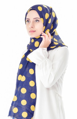 Desenli Pliseli Şal 901352-01 Lacivert Sarı