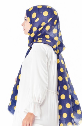Desenli Pliseli Şal 901352-01 Lacivert Sarı