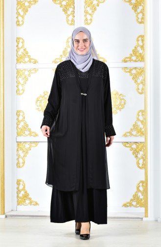 Large Size Evening Dresses Chiffon Jacket Binary Suit 1041-01 Black 1041-01