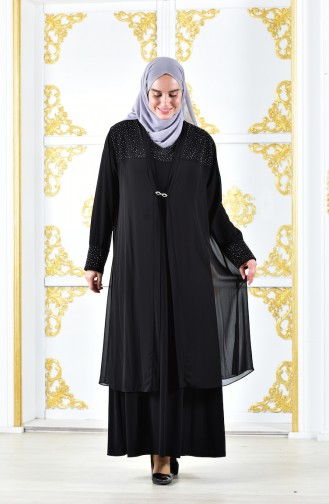Large Size Evening Dresses Chiffon Jacket Binary Suit 1041-01 Black 1041-01