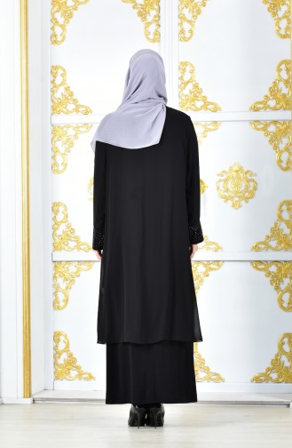 طقم فستان سهرة وجاكيت شيفون بمقاسات كبيرة 1041-01 لون أسود 1041-01