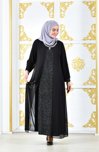 Übergröße Abendkleid mit Glitzer 1047-02 Schwarz 1047-02