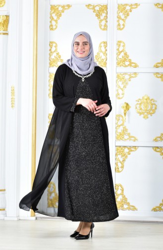 Übergröße Abendkleid mit Glitzer 1047-02 Schwarz 1047-02