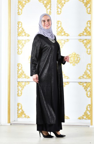 Büyük Beden Takım Görünümlü Abiye Elbise 1060-04 Siyah 1060-04