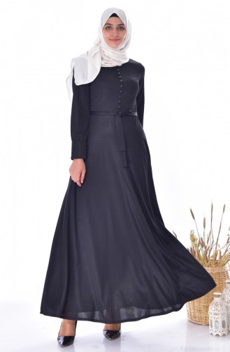 فستان بتفاصيل من الأزرار 1866-01 لون أسود 1866-01