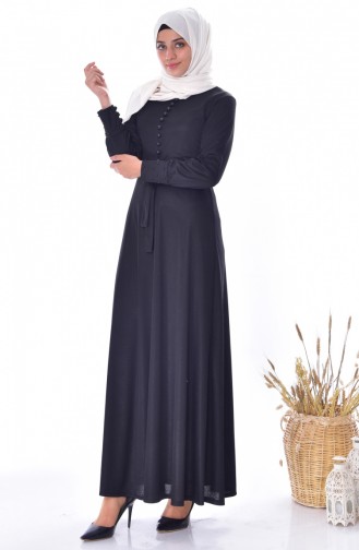 Düğme Detaylı Elbise 1866-01 Siyah 1866-01